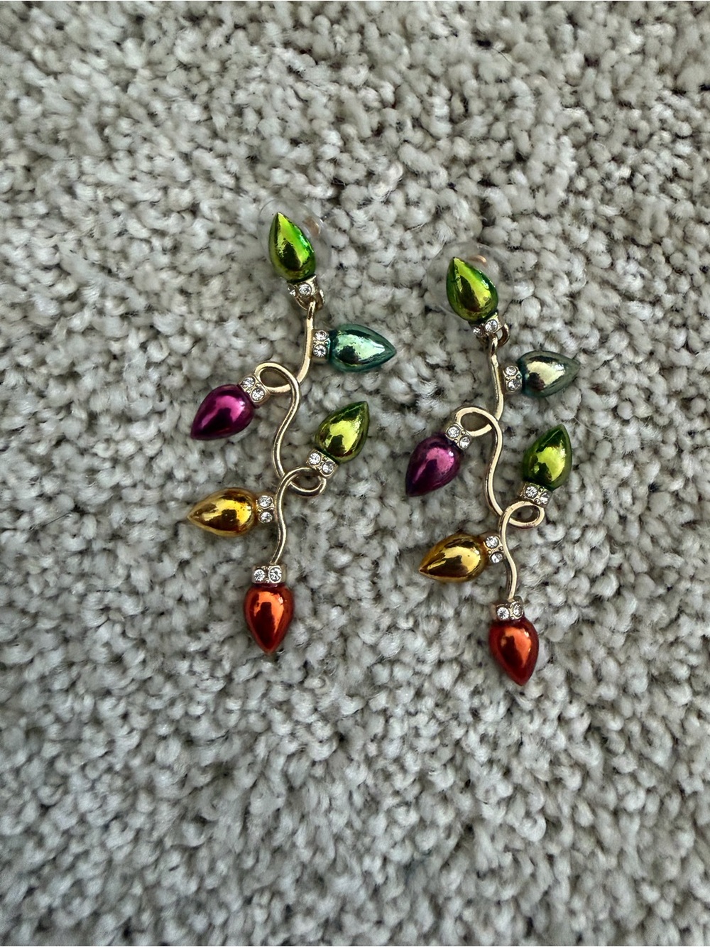 Gold-Tone Multicolor Christmas Light Drop Earrings